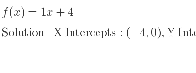 The f(x)=1x+4 is X Intercepts: (-4,0),Y Intercepts: (0,4)
